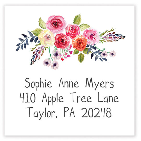 White Floral Bunch Square Address Labels